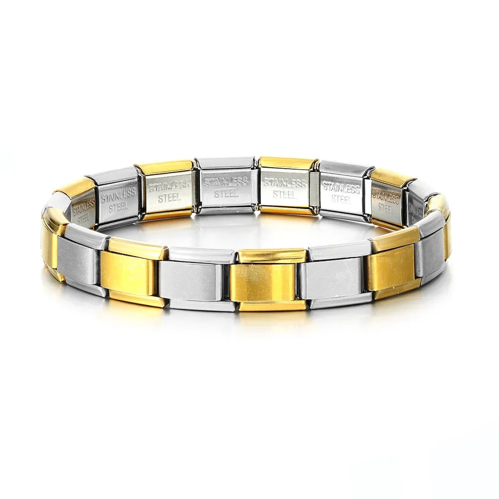 2025 Trendy 9mm Width Italian Charm Link Elastic Bracelet Fashion Stainless Steel Bangle Chain on Hand Factory DIY Making