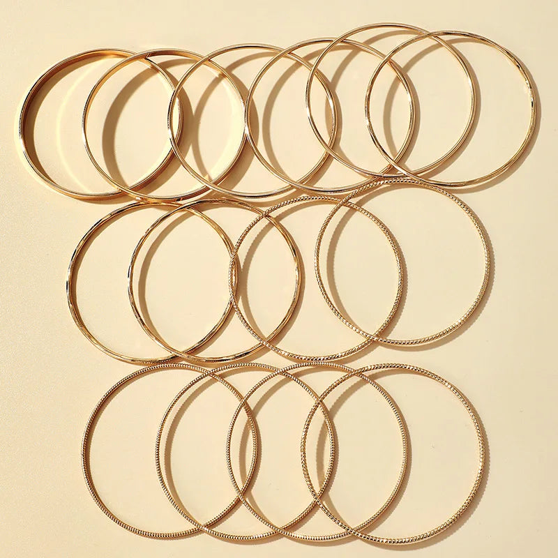 HNSP 5.5CM Inside Diameter Simple Bangle Set For Women Fashion Jewelry Accessories Gold-Color