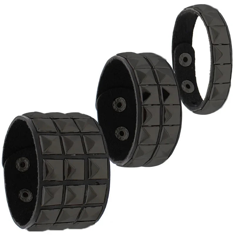 Punk Fashion Men Black Cuff Leather Bracelet Wristband Metal Rivets Stud Charm 80s Wrap Bangle for Women Rock Gothic Jewelry