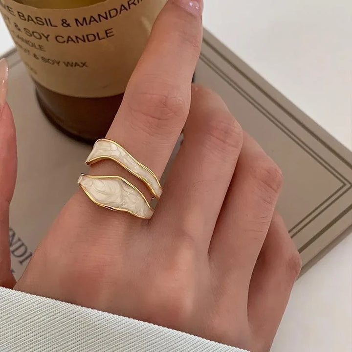 1PC Vintage Enamel Irregular Shape Rings For Women Gold Color Geometric Adjustable Open Ring Female Fashion Party Jewelry Gift