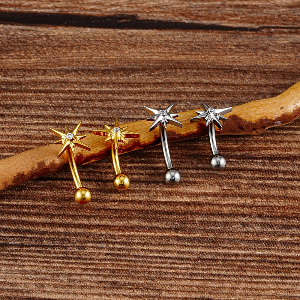 Right Grand ASTM F136 Titanium 16G CZ North Star Rook Earring 6mm 8mm Curved Barbell Eyebrow Cartilage Tragus Labret Piercing