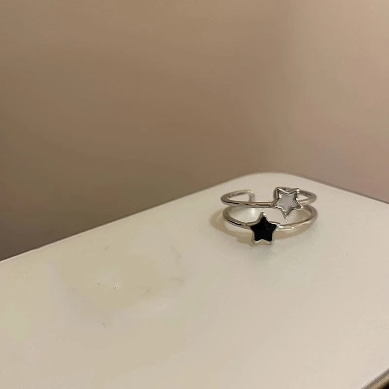 Kpop Fashion Star Zircon Crystal Rings for Women Girls Double Layer Ring Aesthetic Jewelry y2k Accessories 2024 New Trend