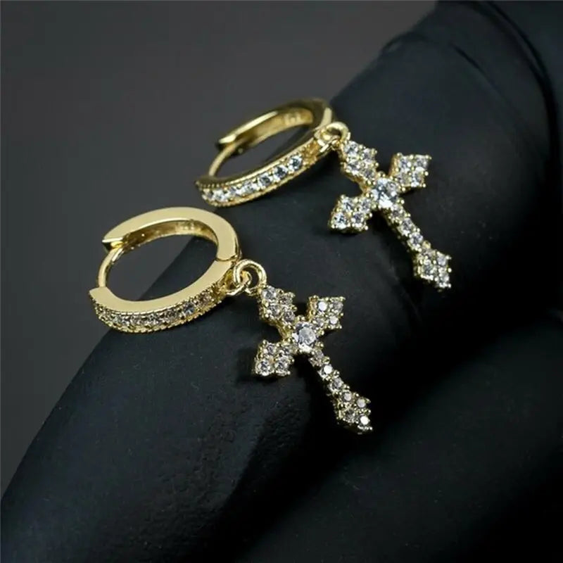 Classic Cross Point-Drill Crystal Replaceable Exquisite White Color Earrings For Women Men Hiphop Party Jewelry Gifts
