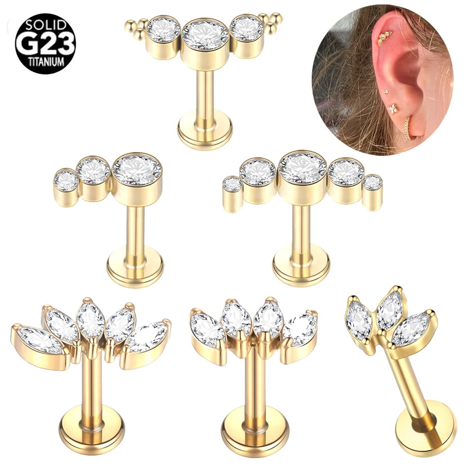 1Pc G23 Titanium Ear Tragus Cartilage Helix Daith Piercing Stud Earrings for Women Internal Thread Labret Piercing Lip Ring 16G