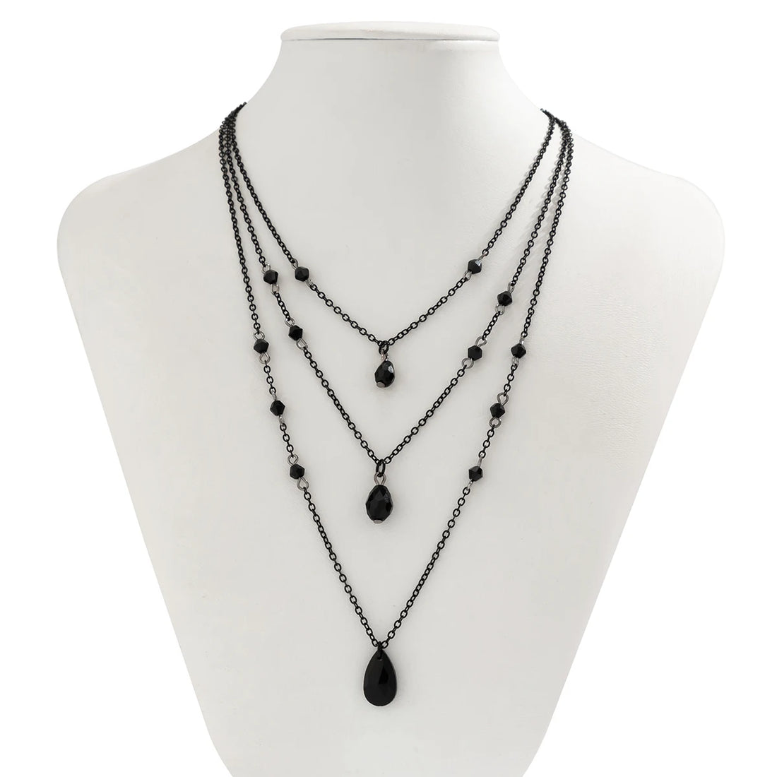 IngeSight.Z Gothic Multi layered Black Droplet Crystal Pendant Necklace Set for Women Vintage Black Metal Link Chain Choker Neck