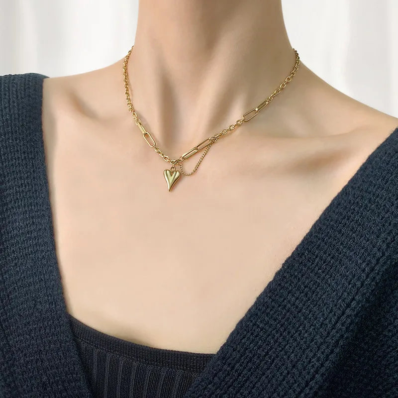 Black Square Pendant Double Layer Necklaces for Women Egirl Trendy Stainless Steel Silver Color Clavicle Chains Necklace Jewelry