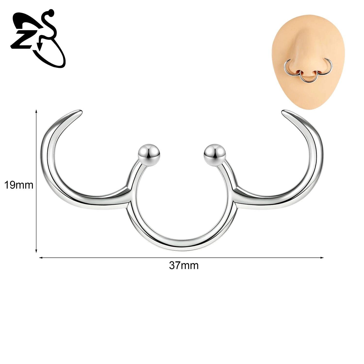 ZS 1 Piece Punk Stlye Fake Septum Ring For Men Women Irregular Nose Cuff Cyberpunk Non Piercing Clip On Nose Piercings Jewelry