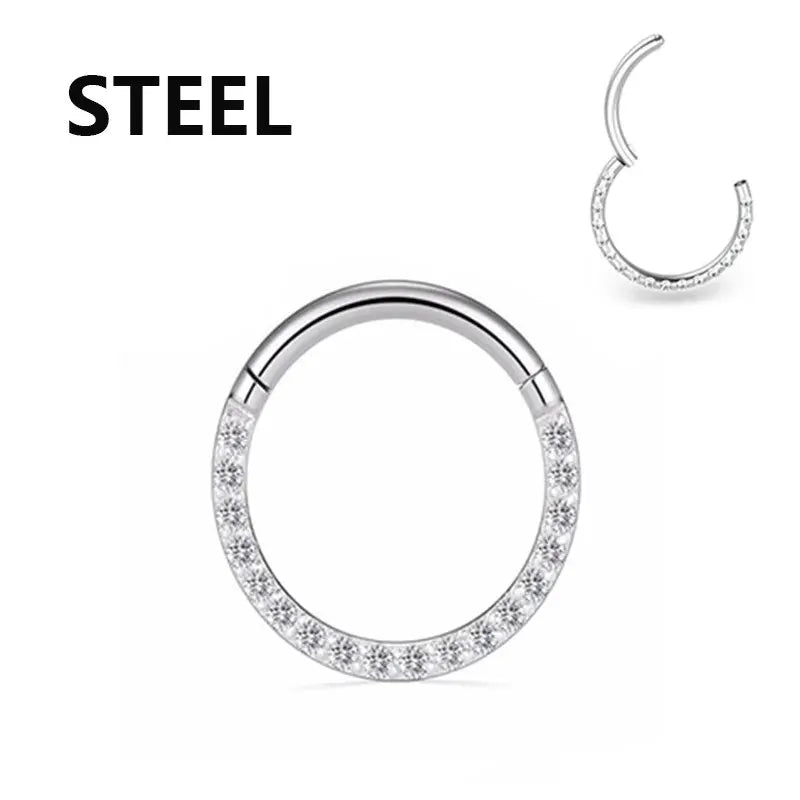 Stainless Stee Hinged Segment Hoop CZ Stone Nose Ring Nipple Ear Cartilage Tragus Helix Lip Earring Piercing Body Jewelry