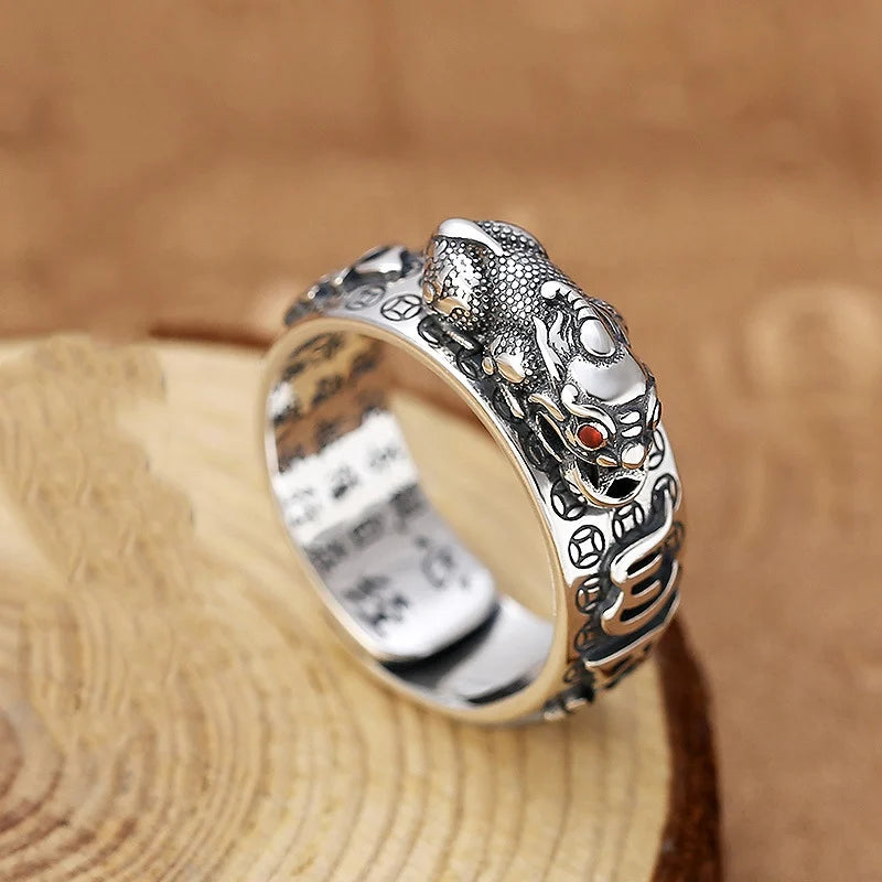 Chinese Feng Shui Pixiu Ring Silver Plated Copper Coins Adjustable Rings for Women Men Amulet Wealth Lucky Jewelry Birthday Gift