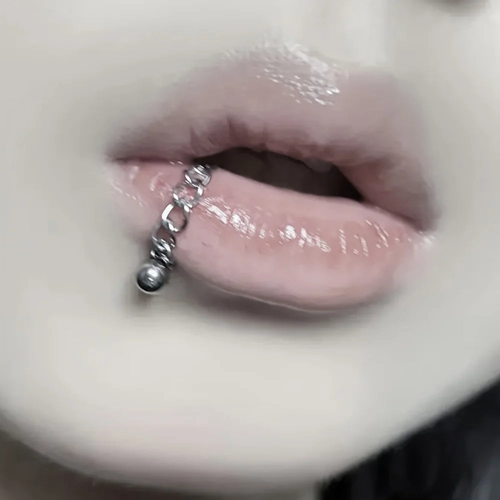 2pcs Fashion Simple Stainless Steel Chain Lip Stud Cartilage Stud Earrings Detachable Piercing Jewelry For Daily Wear