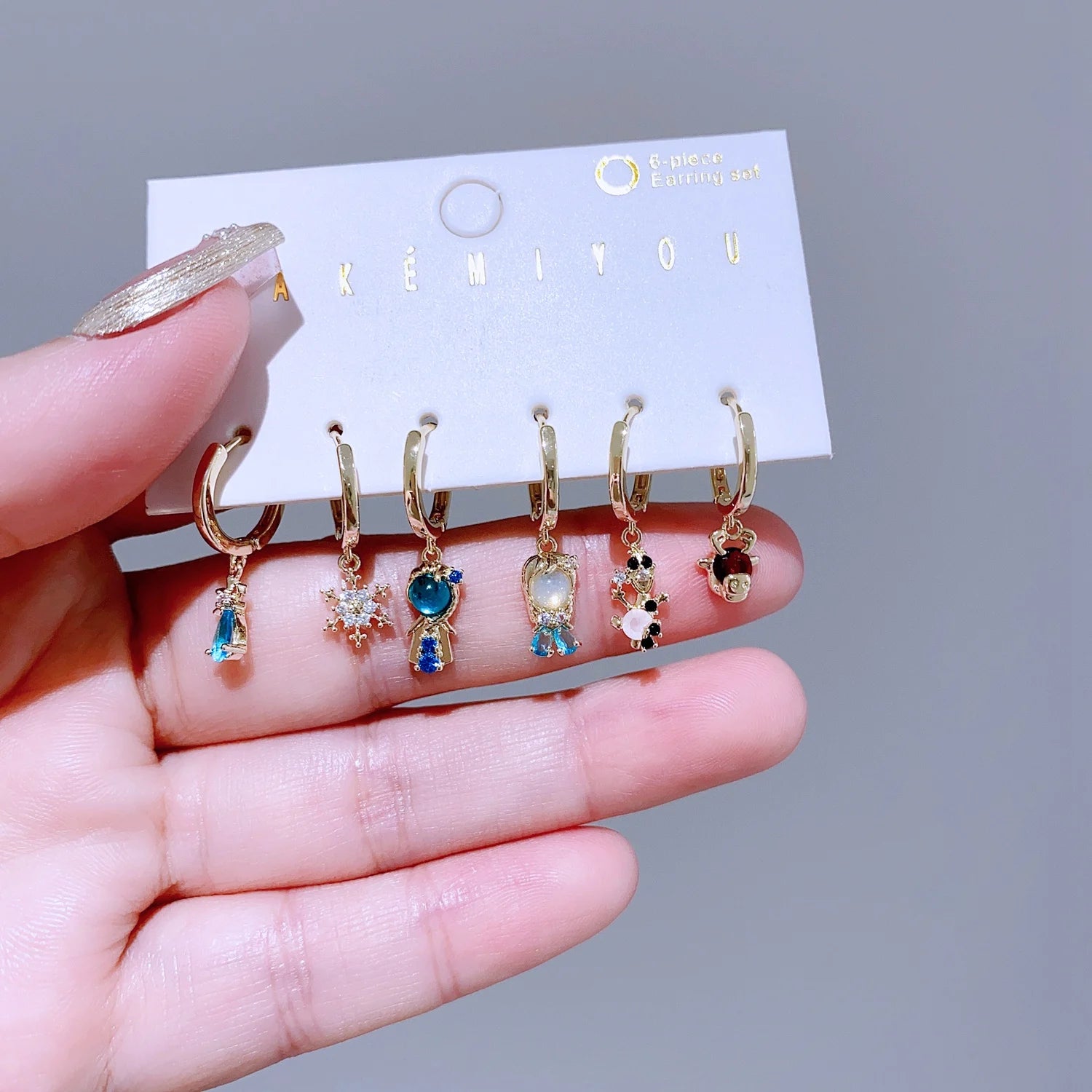 1 Set Mixed Design Frozen Cartoon Huggie Hoop Earrings for Women Gold Color Plated Cubic Zircon Jewelry