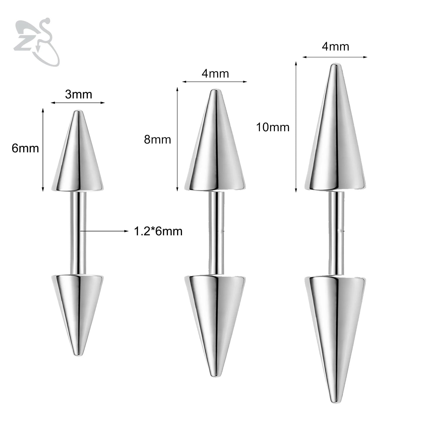 ZS 1PC 16G Long Spike Bridge Piercing Stainless Steel Eyebrow Ring Curved Barbell Cartilage Earring Punk Cone Labret Piercing