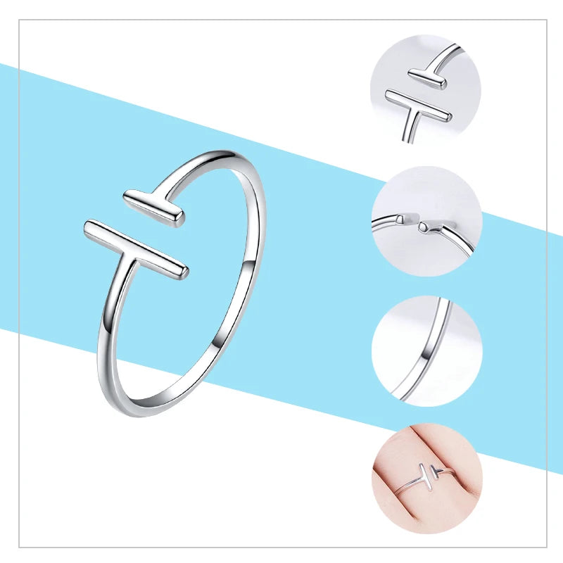 WOSTU Adjustable Rings Real 925 Sterling Silver Stackable Engagement Zircon Open Size Rings For Women Female Original Jewelry
