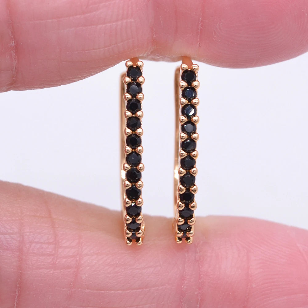 Trendy Gold Color Women Rose Red Zircon CZ Slim Huggie Hoop Earrings Jewelry