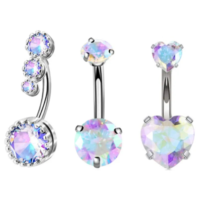 3PCS Heart Crystal Belly Button Piercing Jewelry Set Red Cz Navel Piercing Bulk Flower Belly Rings Pack Piercing Ombligo Lote