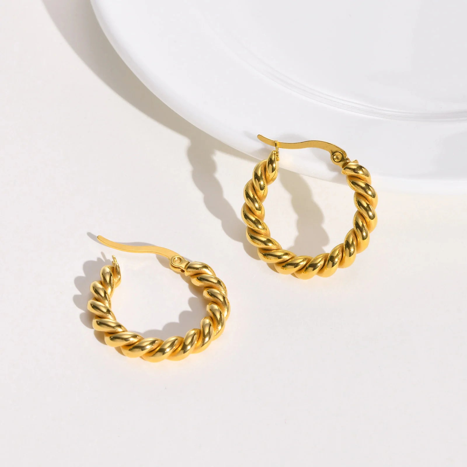 Circle Twisted Rope Hoops, Women's Huggie Earring, Stainless Steel Jewelry Waterproof