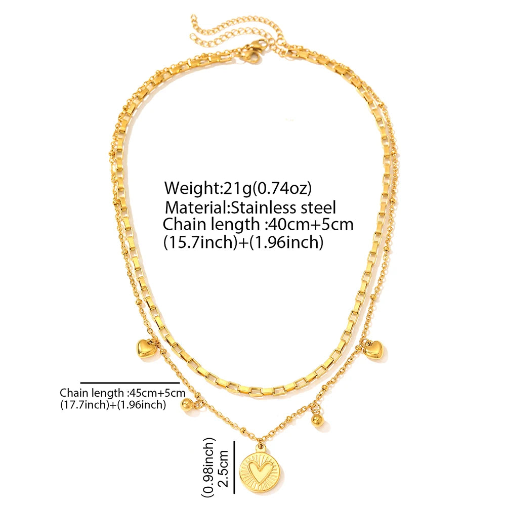 Stainless Steel Necklace Light Luxury Exquisite Peach Heart Double Layer Bone Chain Ladies Jewelry Birthday Anniversary Gift