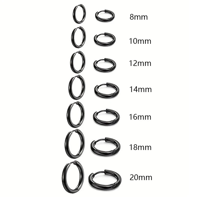 7Pairs/Kit Stainless Steel Huggies Hoop Earrings Multiple Sizes Unisex Sexy Ear Cartilage Piercing Jewelry Wholesale