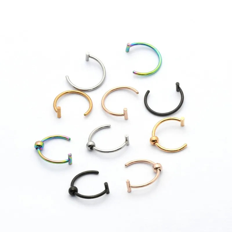 2Pcs 316L Stainless Steel Fake Nose Ring, Nose Cuffs Fake Septum Rings Clip On Nose Hoop Lip Rings Conch Earring Body Jewelry