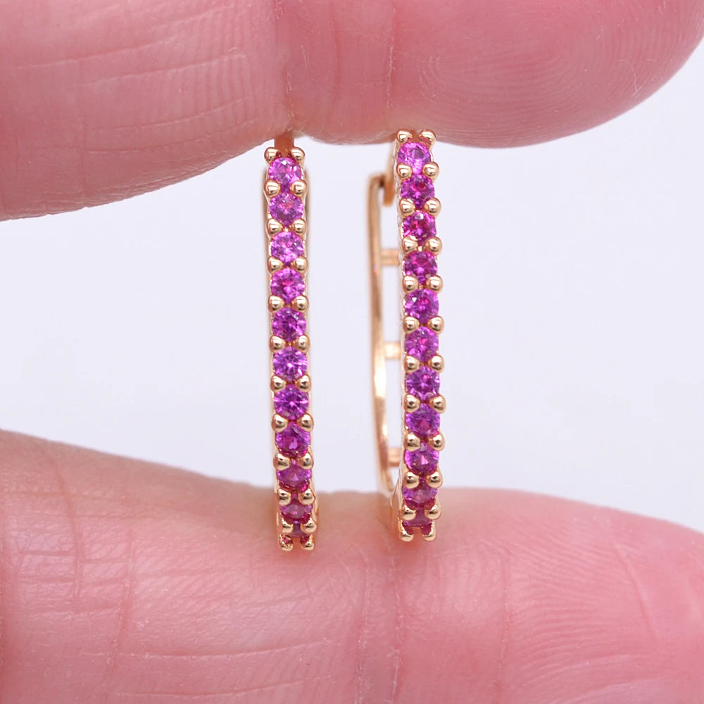 Trendy Gold Color Women Rose Red Zircon CZ Slim Huggie Hoop Earrings Jewelry