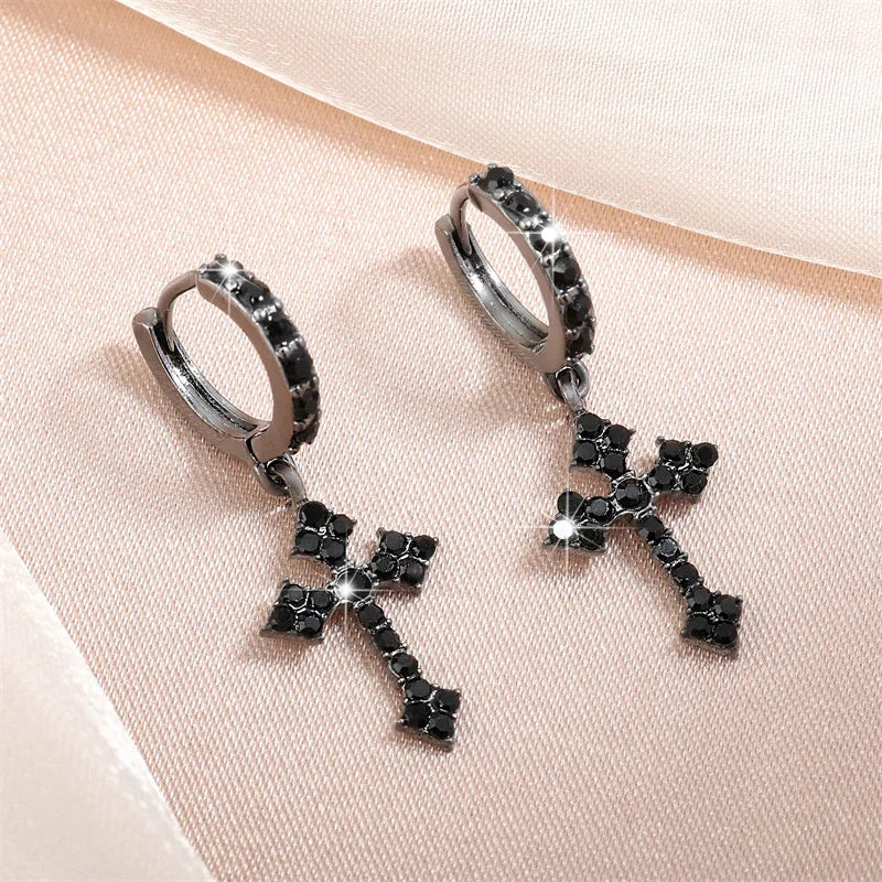 Classic Cross Point-Drill Crystal Replaceable Exquisite White Color Earrings For Women Men Hiphop Party Jewelry Gifts