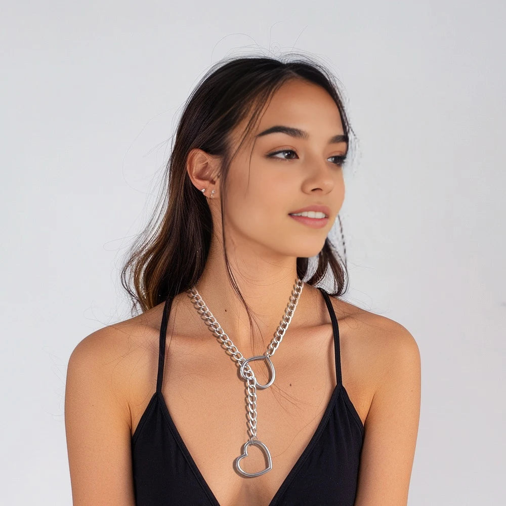 Heart Slip Chain Necklace For Women Fashion Punk Rock Goth Choker Jewelry Accessories
