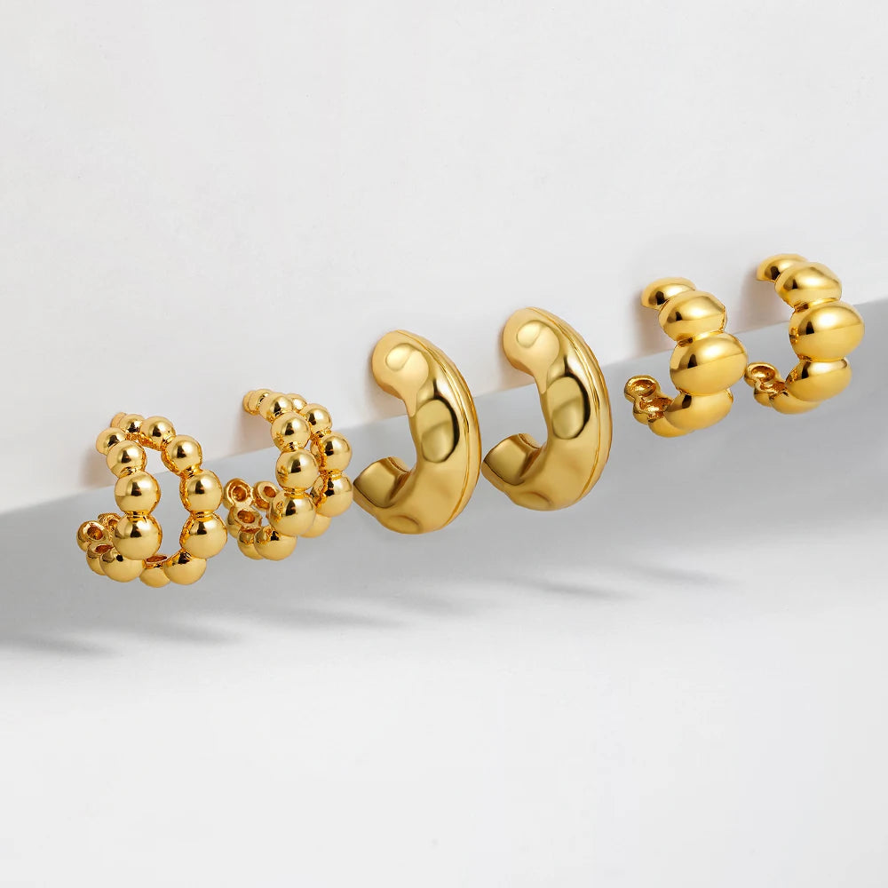 3 Pair/set Dainty Gold Color Geometric Circle Small Hoop Earrings for Women Statement Beads Twist Huggie Earring Fashion Jewelry