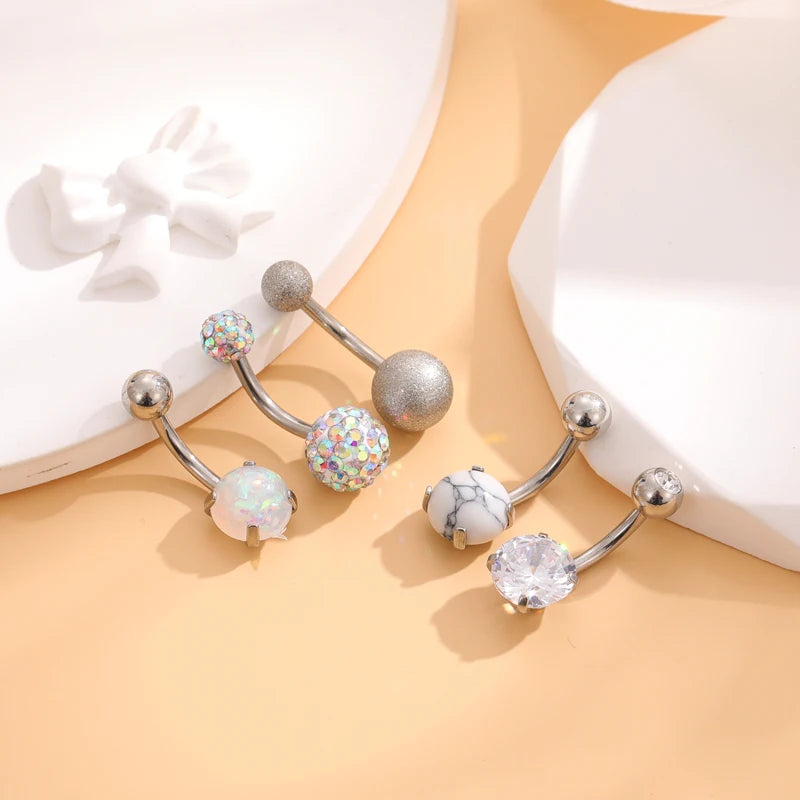 3-5pcs/Lot Belly Button Ring Sets Heart Butterfly Flower Dangled Belly Piercing Nombril 14G Curved Navel Rings Jewelry for Women