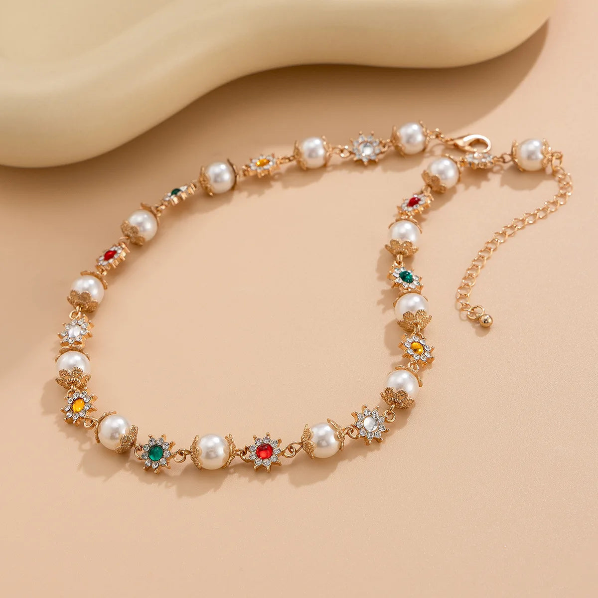 IFYOUOO Luxury Shinny Colorful Rhinestone Short Necklace Women Imitation Pearl Choker Jewelry Collar Wed Bridal Goth