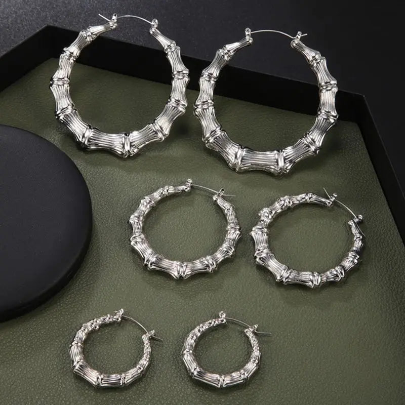 Punk Earrings Sliver Gold Color Big Bamboo Circle Hoop Earrings Large Celebrity Earrings Hoops Jewelry Charms for Women