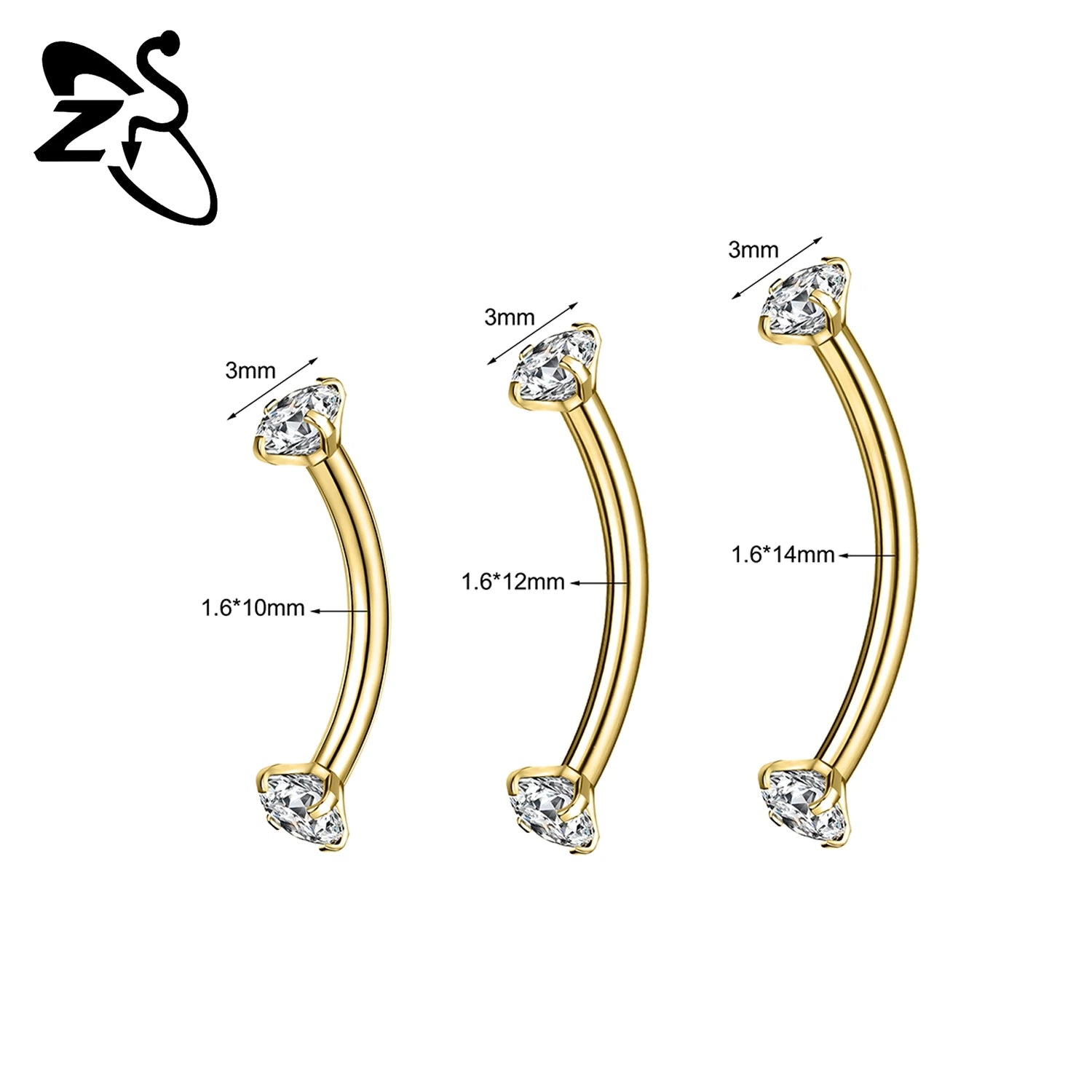 ZS 1PC Internal Thread 14/16/18G Stainless Steel Belly Button Ring 6MM-14MM Curved Navel Rings Helix Cartilage Piercings Jewelry