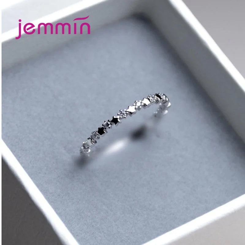 Luxury Original 925 Sterling Silver Color Stars Finger Ring Authentic Stackable Real Clear CZ Jewelry For Women Wedding Gift