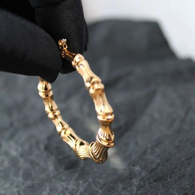 Punk Earrings Sliver Gold Color Big Bamboo Circle Hoop Earrings Large Celebrity Earrings Hoops Jewelry Charms for Women