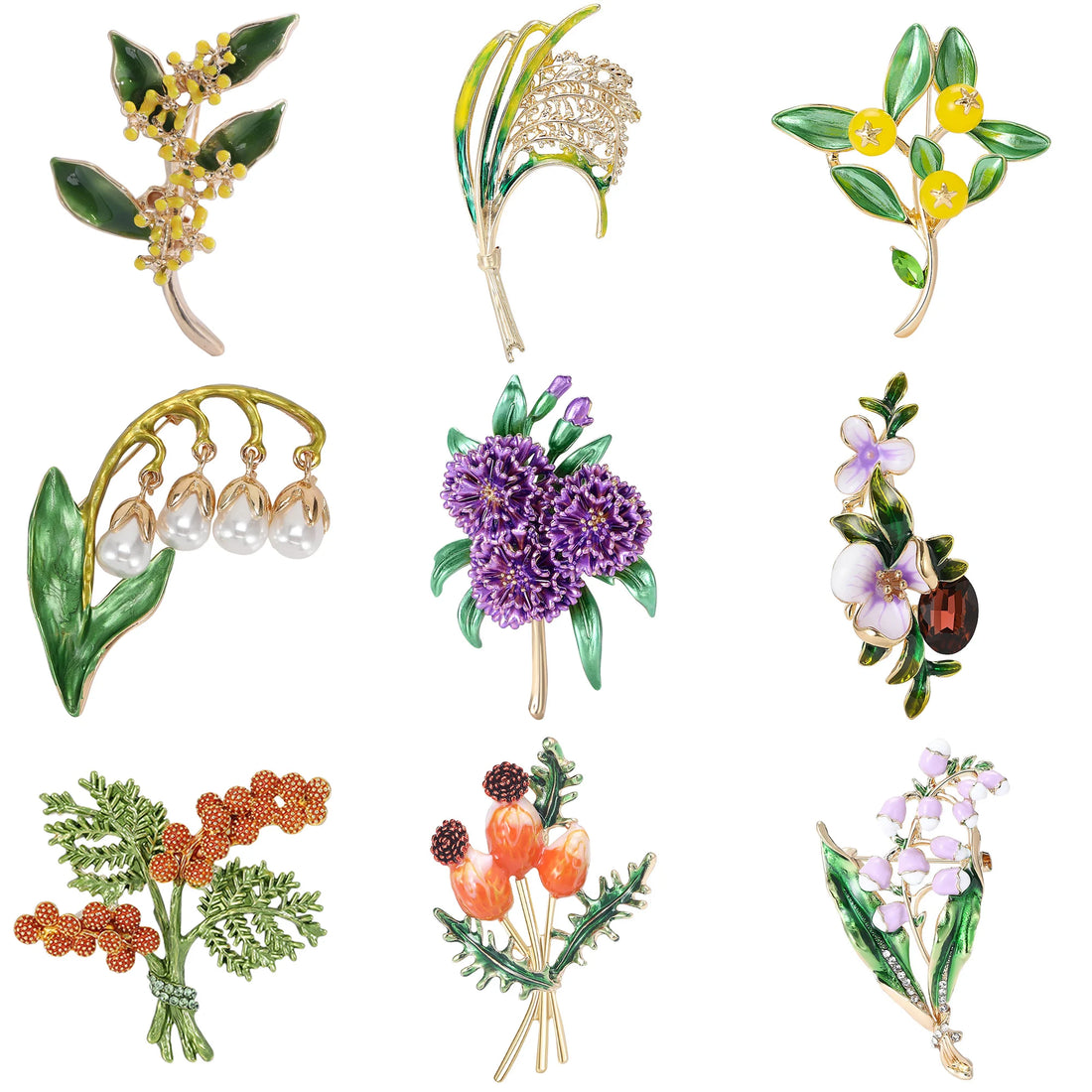 Pearl Lily of the Valley Flower Brooches for Women Enamel Berry Pin Plant Lapel Pins Office Party Funny Friend Gifts Accessories