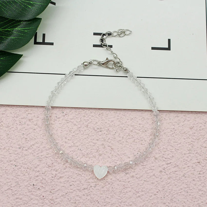Women Beads Anklets Summer New Love Heart Charm Glass Crystal Leg Chain Anklet Bracelet  On Foot    Beach Bohemian Small Jewelry