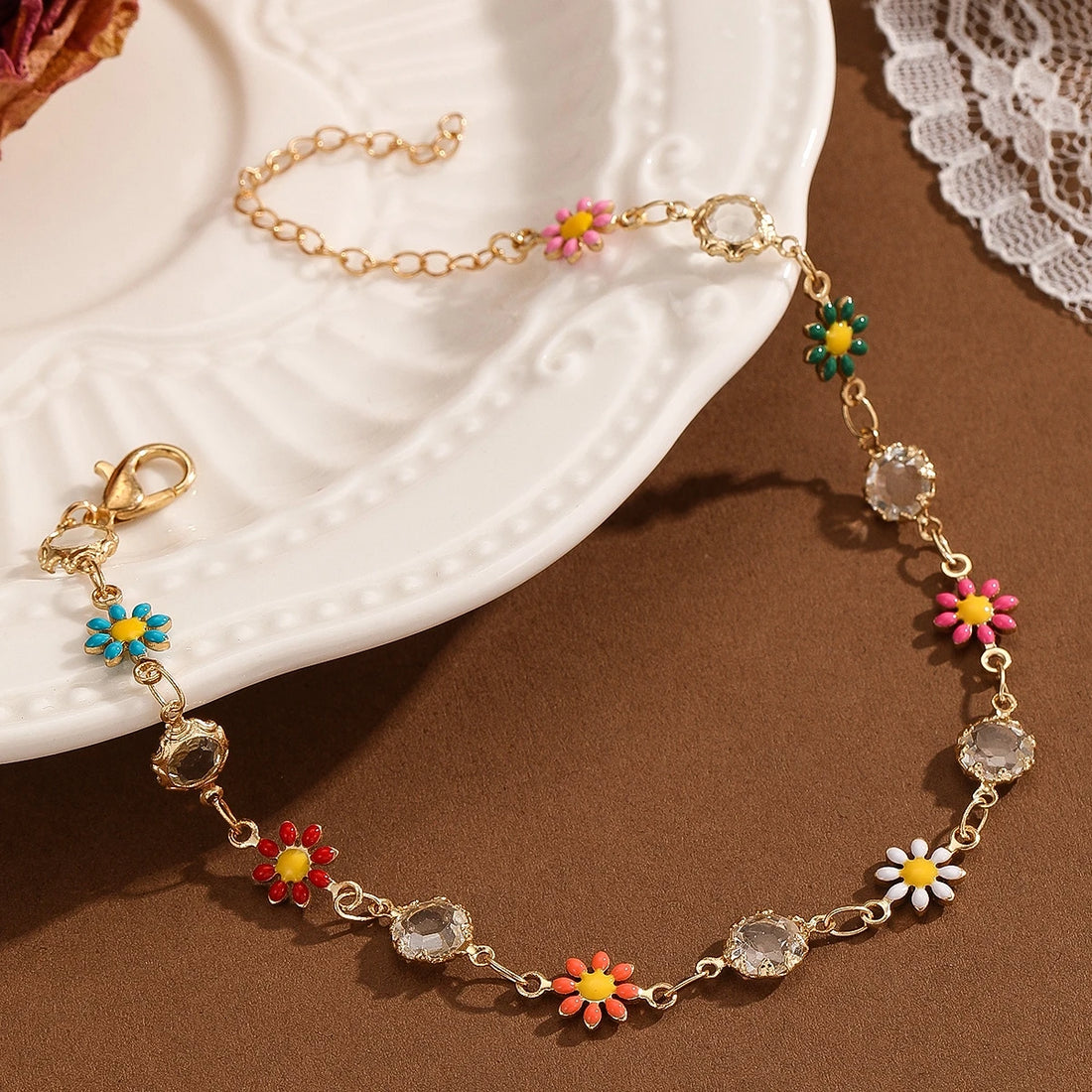 Kinitial Bohemian Daisy Flower Anklets For Women Beach Beads Anklet Leg Bracelet Foot Chain Sandals Jewelry Gifts