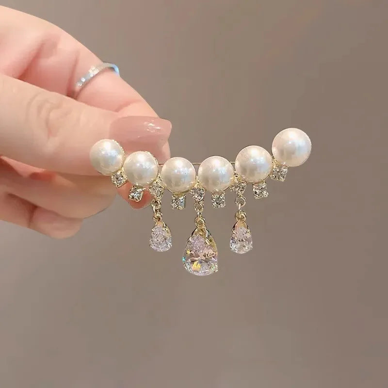 Elegant Pink Peony Brooches For Women Lady Flower Leaf CZ Zircon Pearl Pins Corsage Coat Suit Clothing Jewelry Gifts