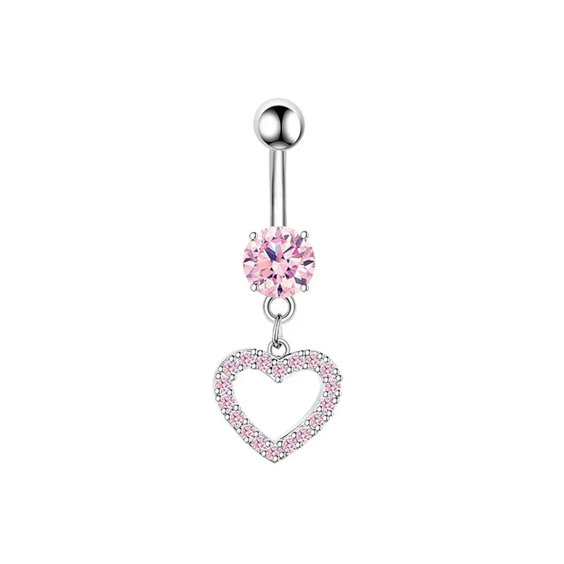 1PCS Pink Crown Belly Button Rings Jewelry Stainless Steel Heart Navel Piercing Barbell Crystal Cute Belly Rings For Women Girls