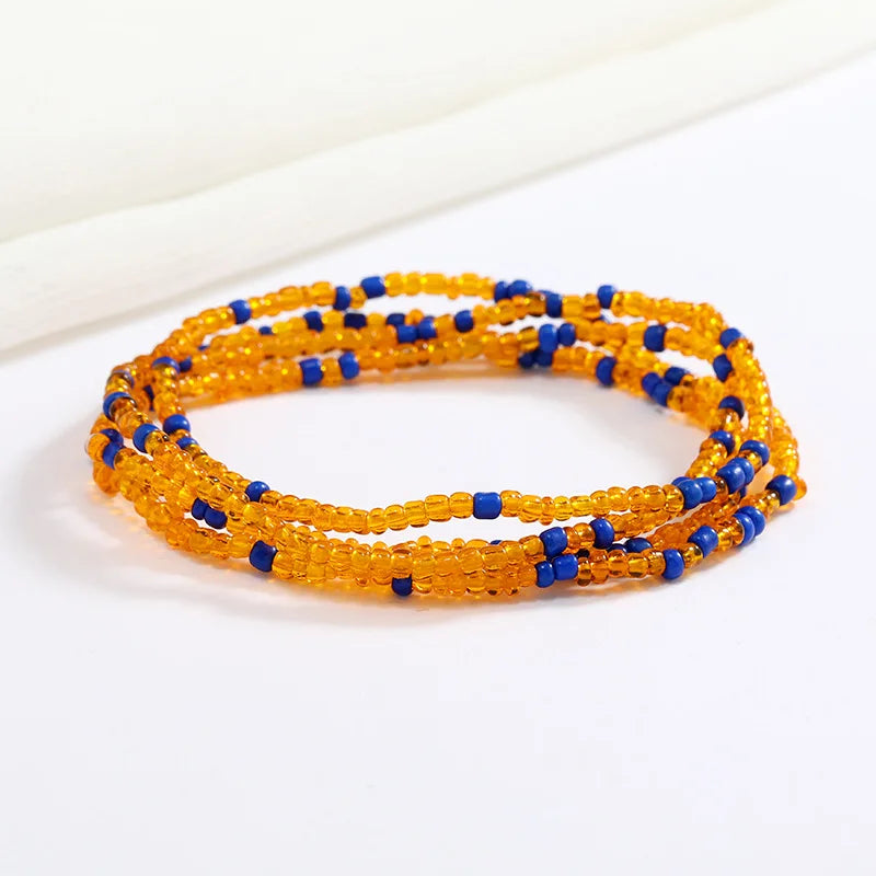 Women New Simple Fashion Hand Beaded Chain Glass Beaded Body Chain All-match Color Elastic Waist Chain BD7052