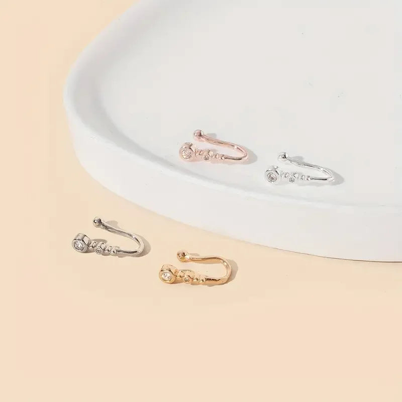 1pc U-Shape Non-Piercing Nose Ring - Simplistic Hip Hop Style Inlaid Cubic Zirconia Fake nose Clip Jewellery