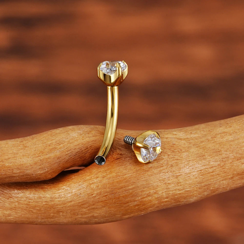 Right Grand ASTM F136 Titanium 16G CZ Cartilage Helix Daith Rook Earring Eyebrow Curved Barbell Labret Lip Piercing Body Jewelry