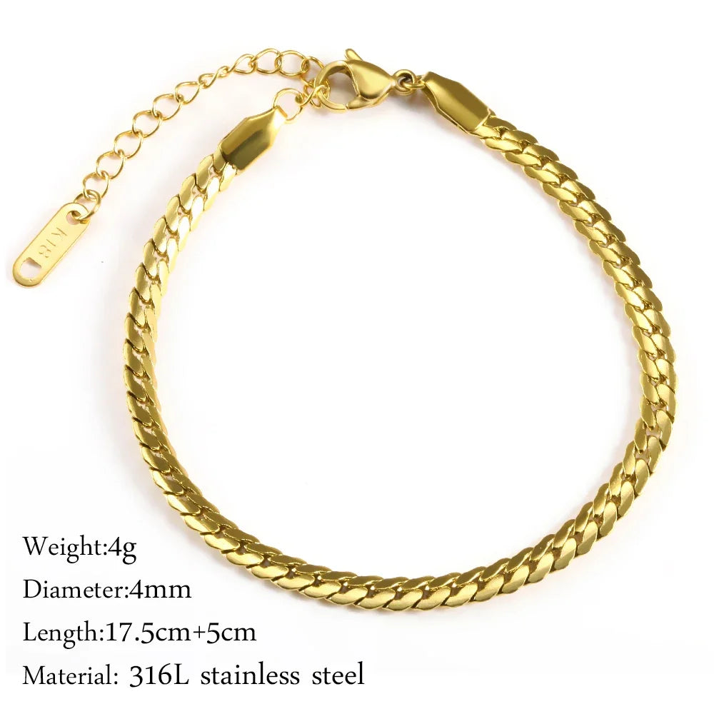 Multilayered Bracelet Gold Color Snake Paperclip Figaro Cuban Chain Stainless Steel Jewelry Male Female Bracelets Factory
