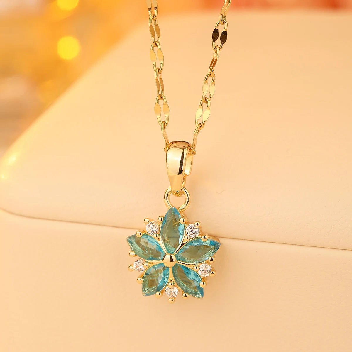 New Sweet Pink Cherry Blossoms Pendant Stainless Steel Necklaces For Women Korean Fashion Temperament Clavicle Chain Jewelry