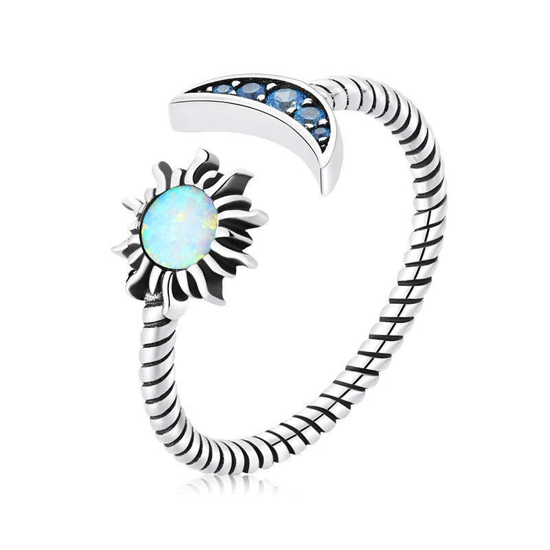 WOSTU Adjustable Rings Real 925 Sterling Silver Stackable Engagement Zircon Open Size Rings For Women Female Original Jewelry
