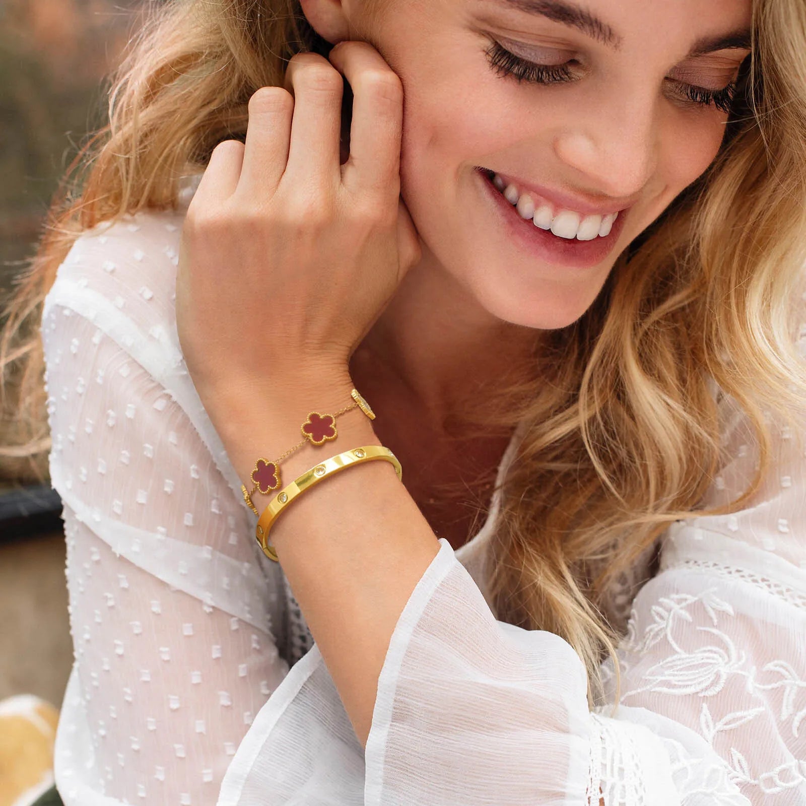 Vnox Exquisite 13mm Clover Bracelet Set for Women, Love Gift Bracelets for Wife Mothers Day Jewelry, Stainless Steel Cuff Bangle