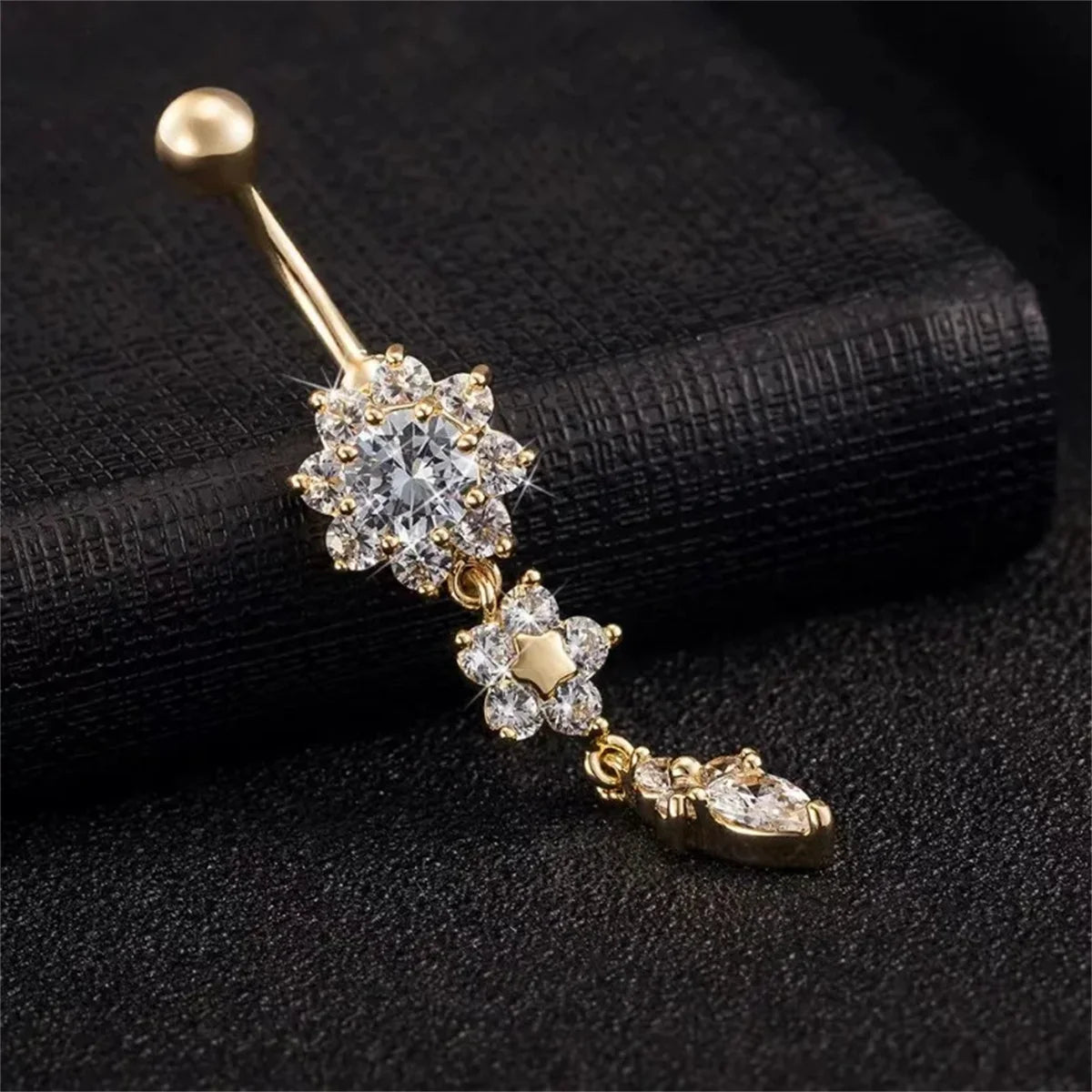 1Pc Stainless Steel Crystal Zircon Belly Button Rings,Shining Eye-Catching Piercing jewelry Suitable for Vacation Party Wearing