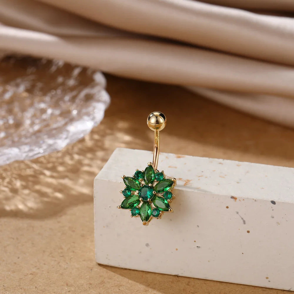 1PCS Crystal Belly Button Rings Surgical Steel Heart Navel Piercing Sexy Flower Belly Rings Body Piercing Ombligo Navel Rings