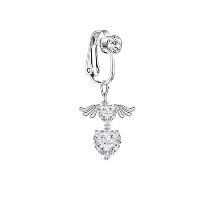 Faux Fake Belly Piercing Butterfly Leaves Dangling Long Fake Belly Button Pircing Clip On Umbilical Navel Cartilage Earring Clip