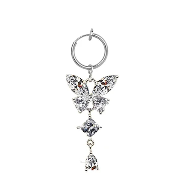 Fashion Butterfly Fake Belly Button Piercing Fake Belly Piercing Clip on Umbilical Navel Faux Belly Cartilage Earring Clip
