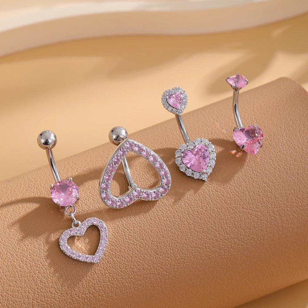 3-5pcs/Lot Belly Button Ring Sets Heart Butterfly Flower Dangled Belly Piercing Nombril 14G Curved Navel Rings Jewelry for Women